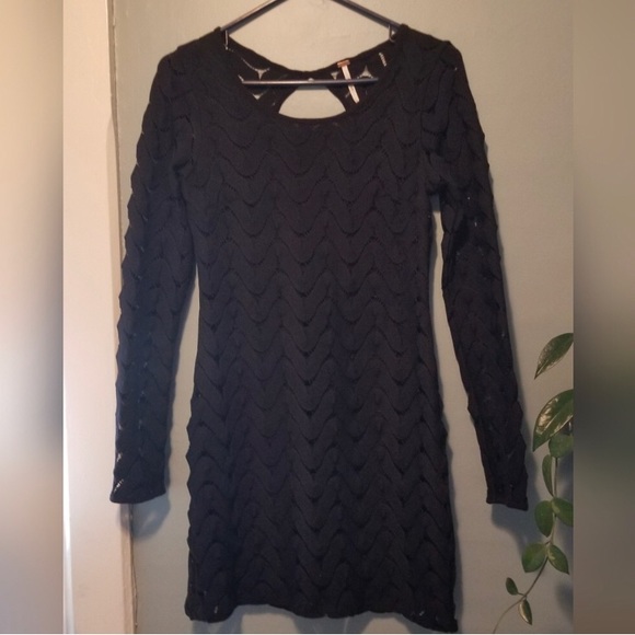 Free People Long Sleeved Black Mini Dress - Picture 3 of 4